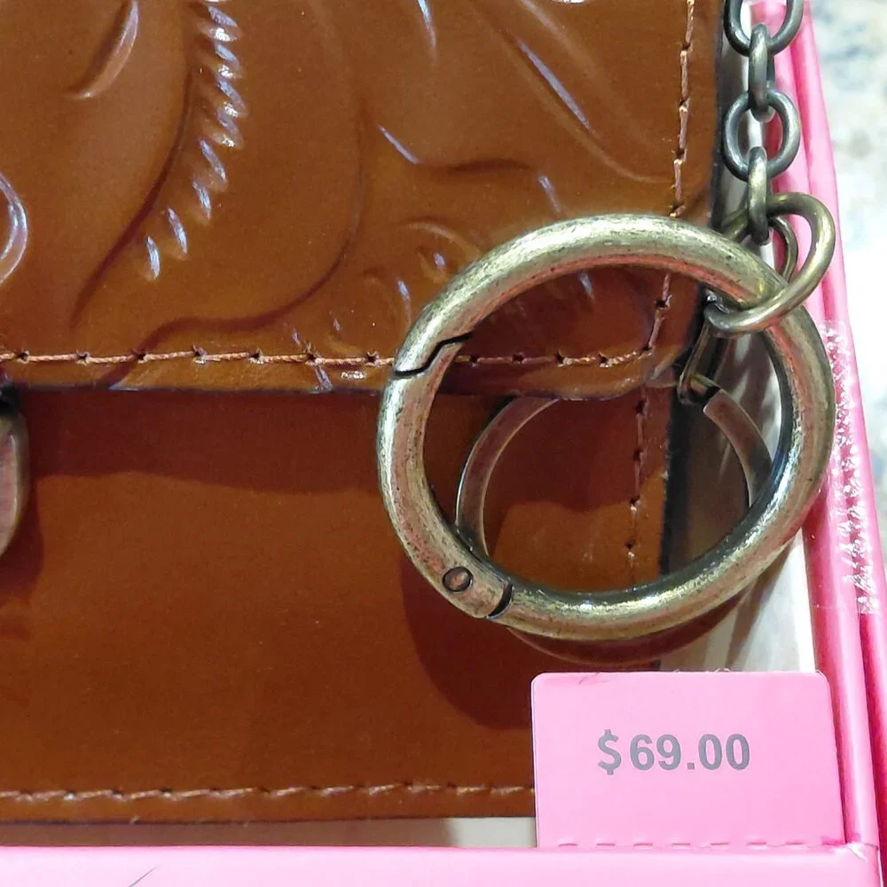 Patricia Nash Mini Lanza Leather Wallet Key Ring Tooled Floral NWT